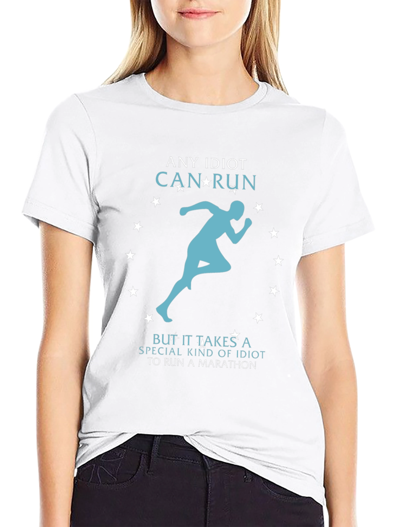 Funny Running T-Shirt - Any Idiot Can Run Marathon Tee