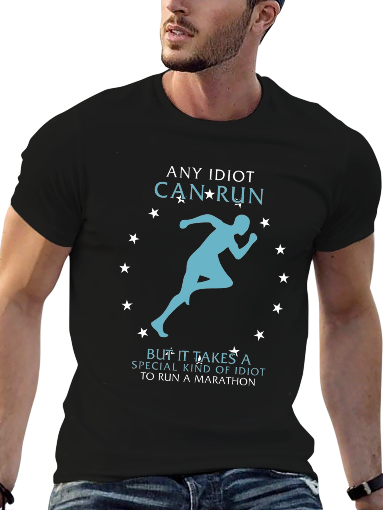 Funny Running T-Shirt - Any Idiot Can Run Marathon Tee