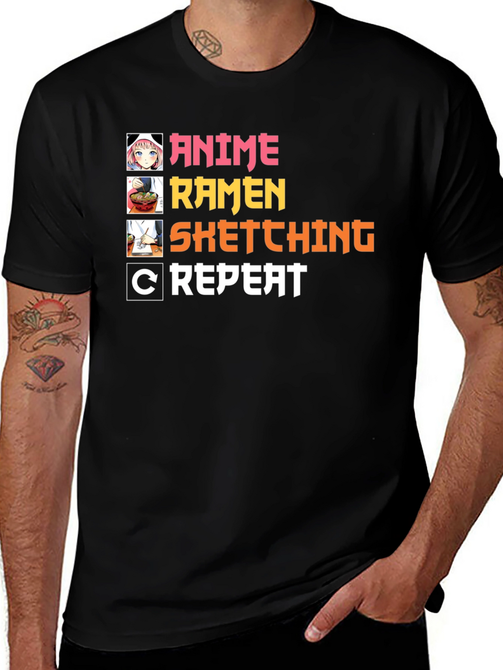 Anime Ramen Sketching Repeat T-Shirt