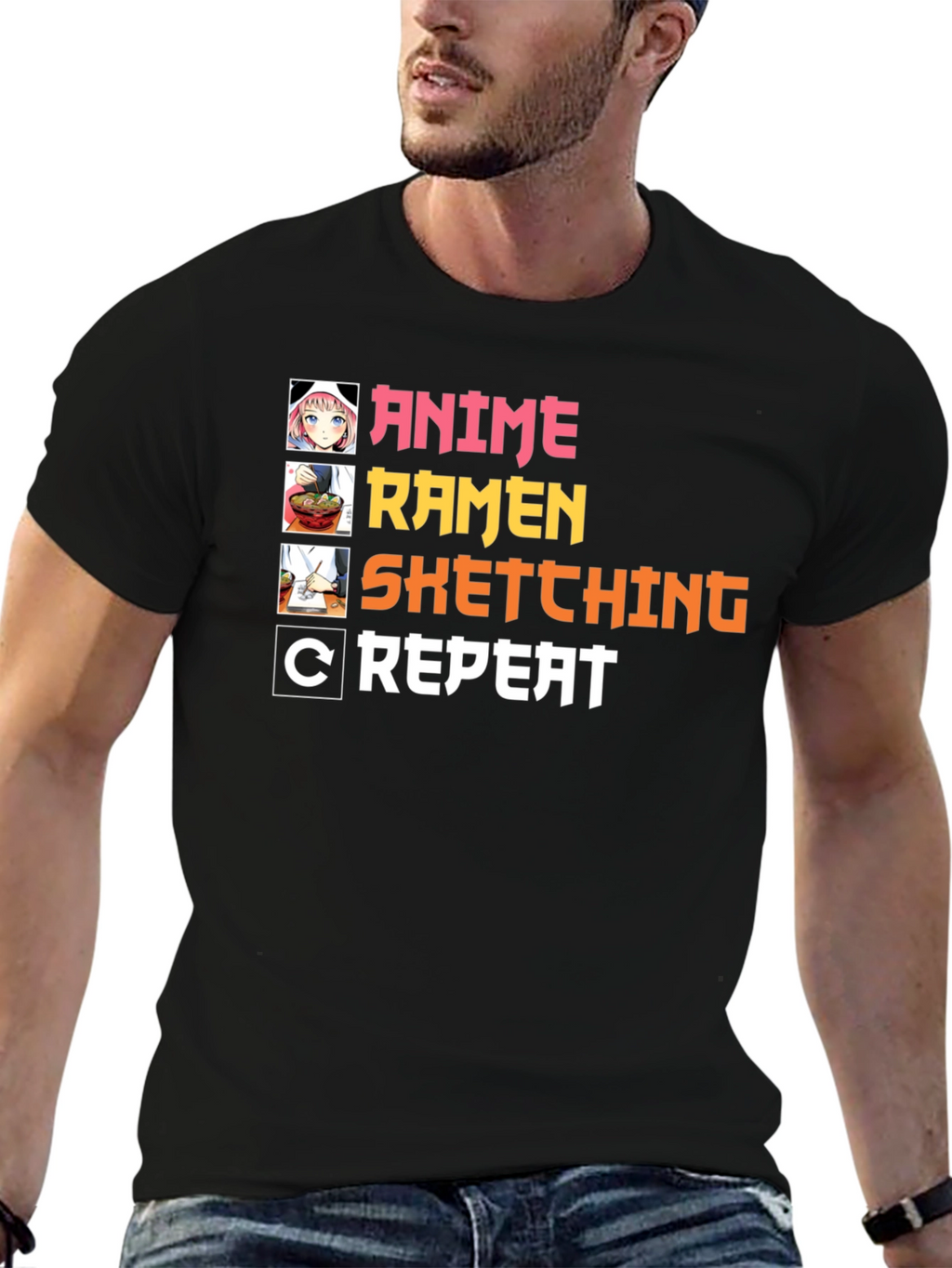 Anime Ramen Sketching Repeat T-Shirt