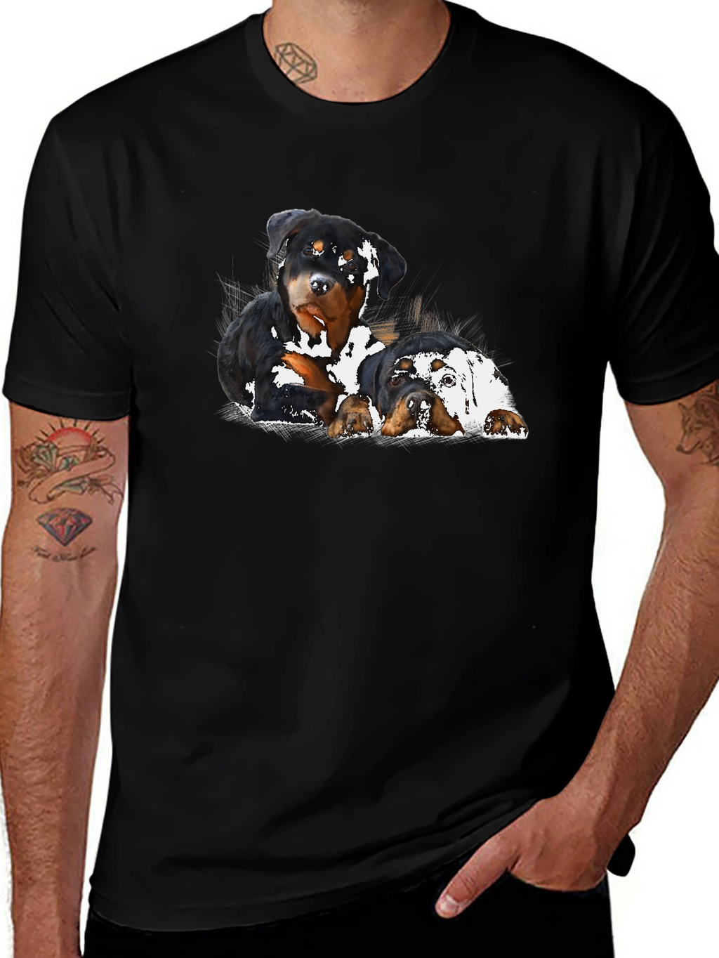 Rottweiler Puppies T-Shirt - Black Graphic Tee