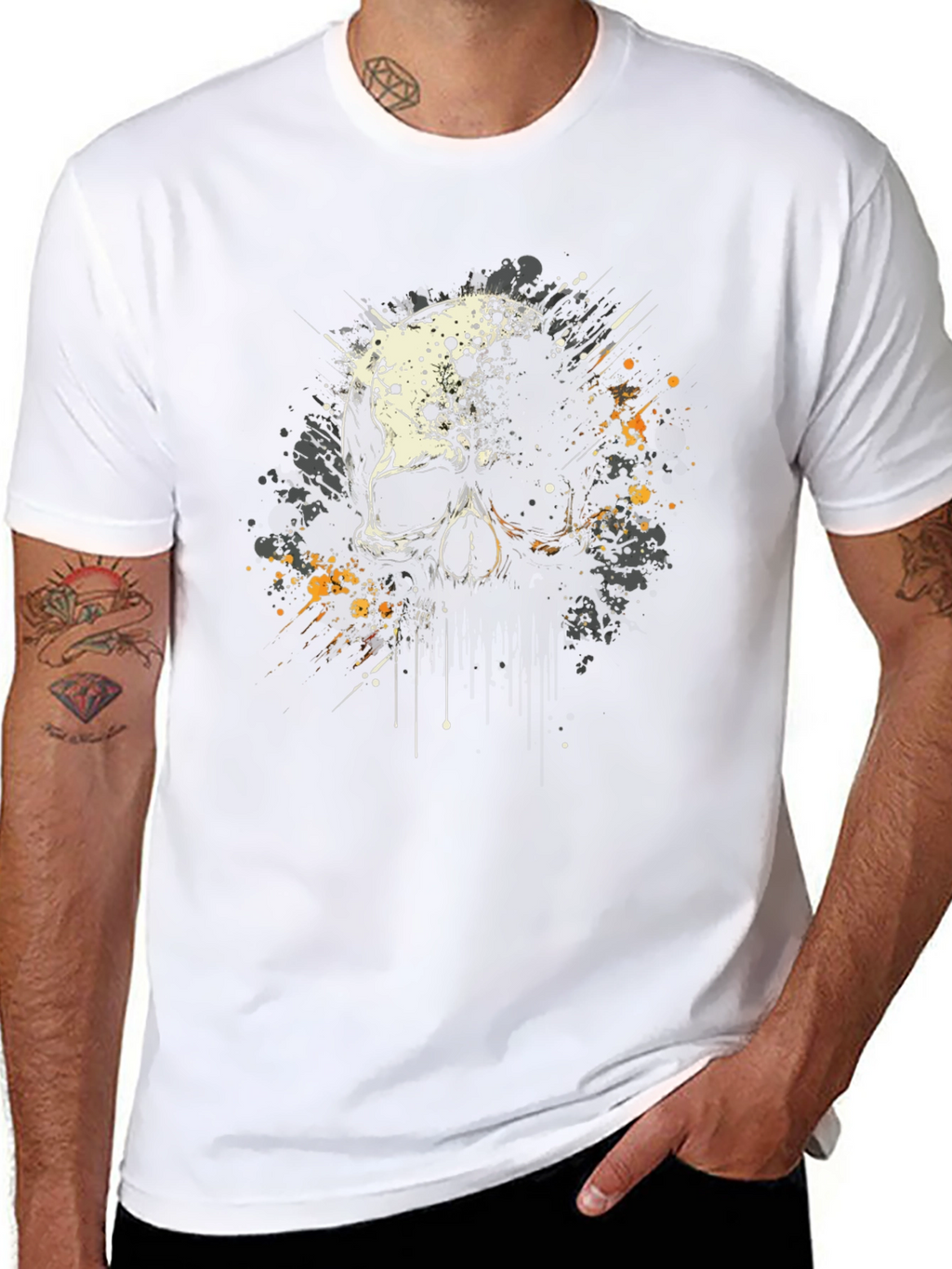 Skull Splatter Graphic Print Black T-Shirt