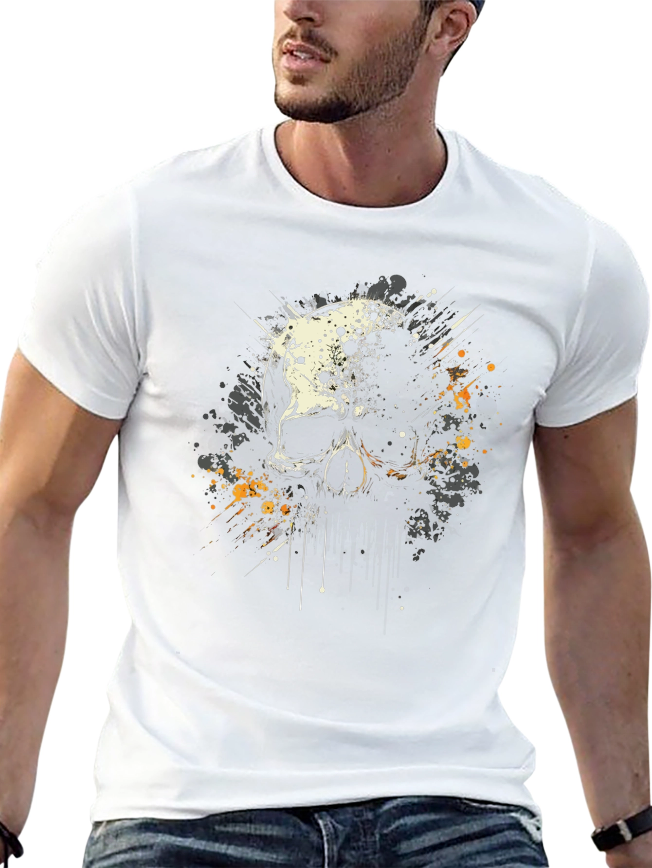 Skull Splatter Graphic Print Black T-Shirt