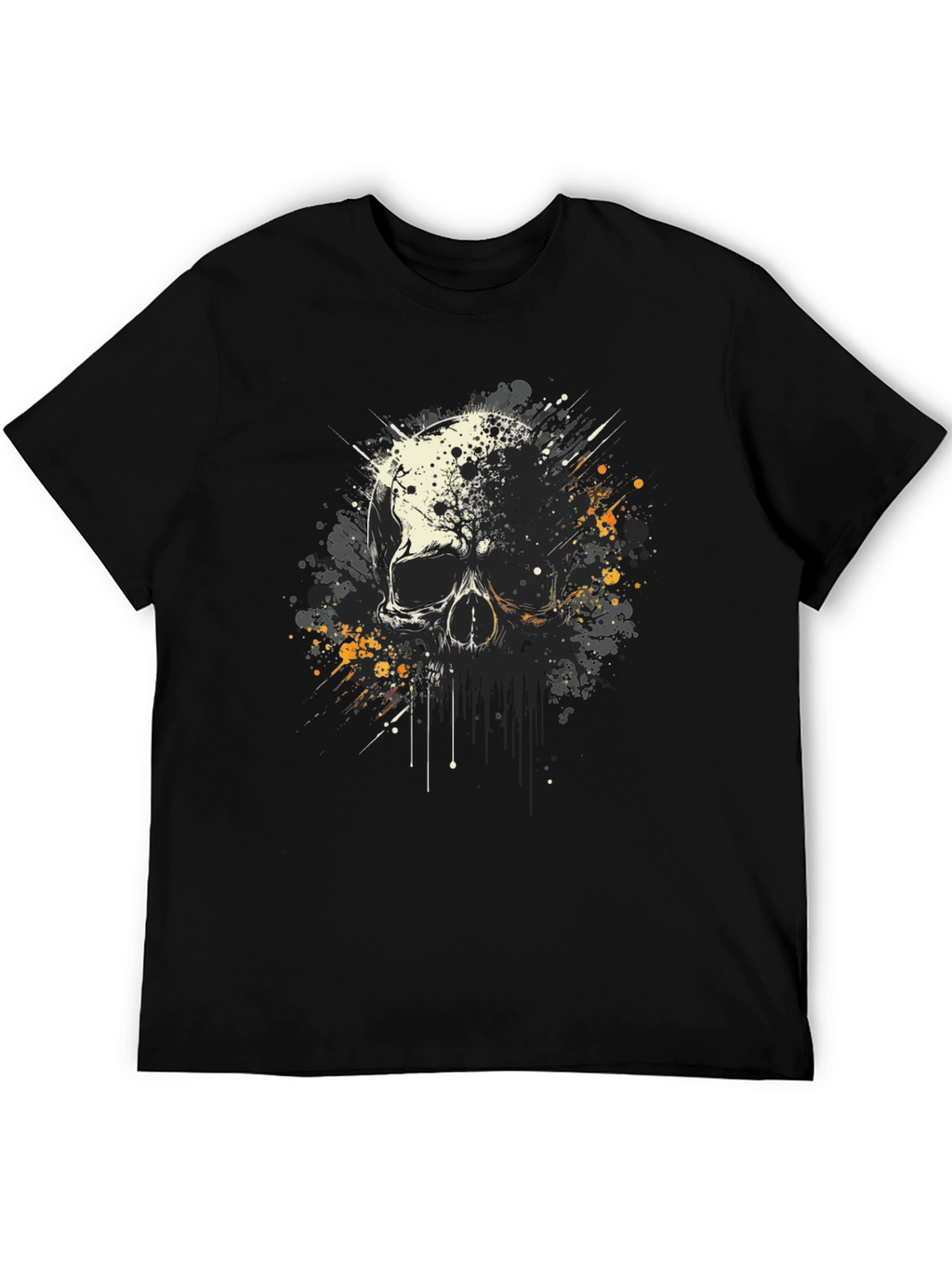 Skull Splatter Graphic Print Black T-Shirt