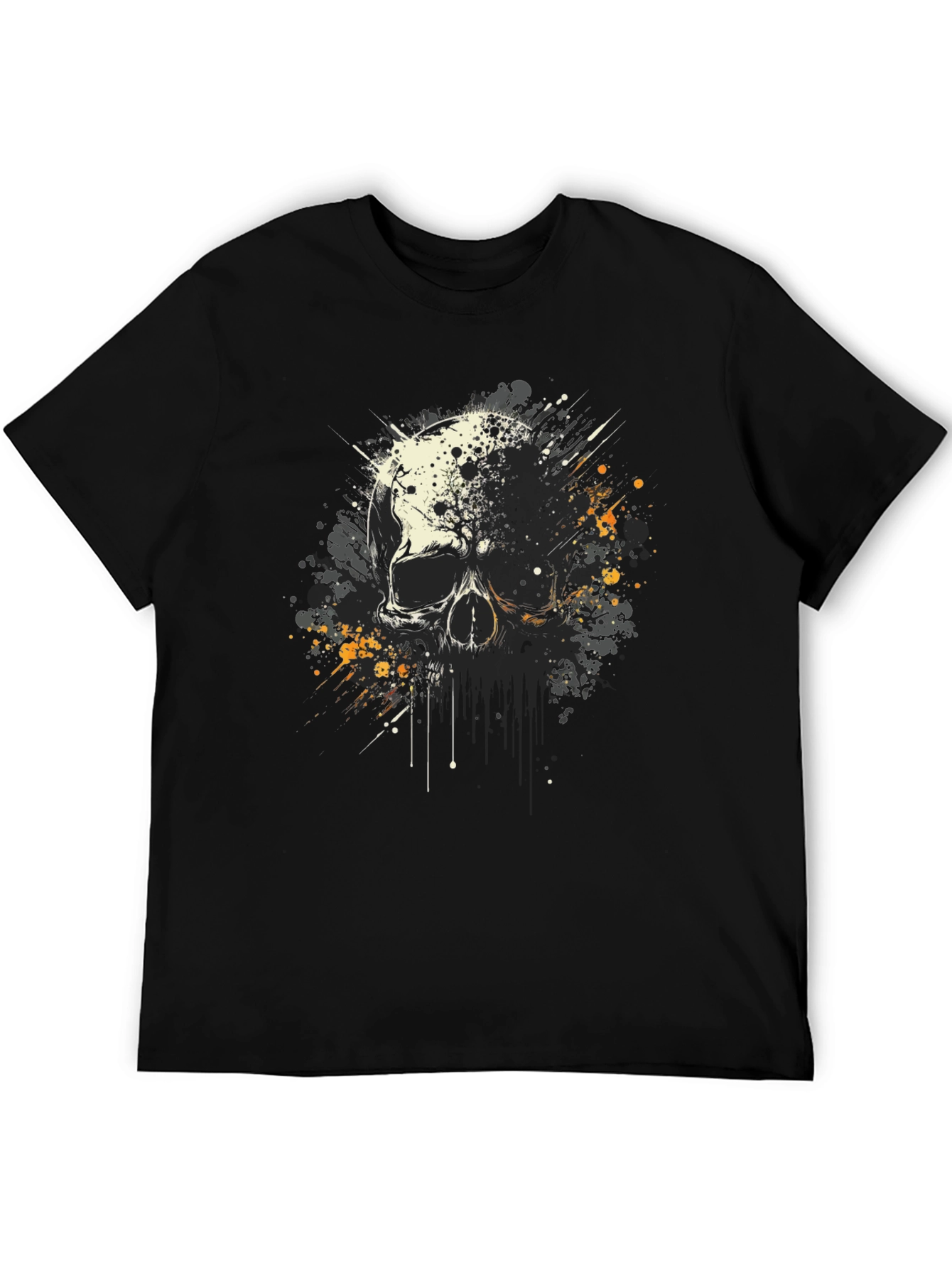 Skull Splatter Graphic Print Black T-Shirt