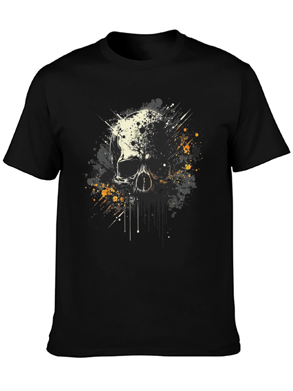 Skull Splatter Graphic Print Black T-Shirt