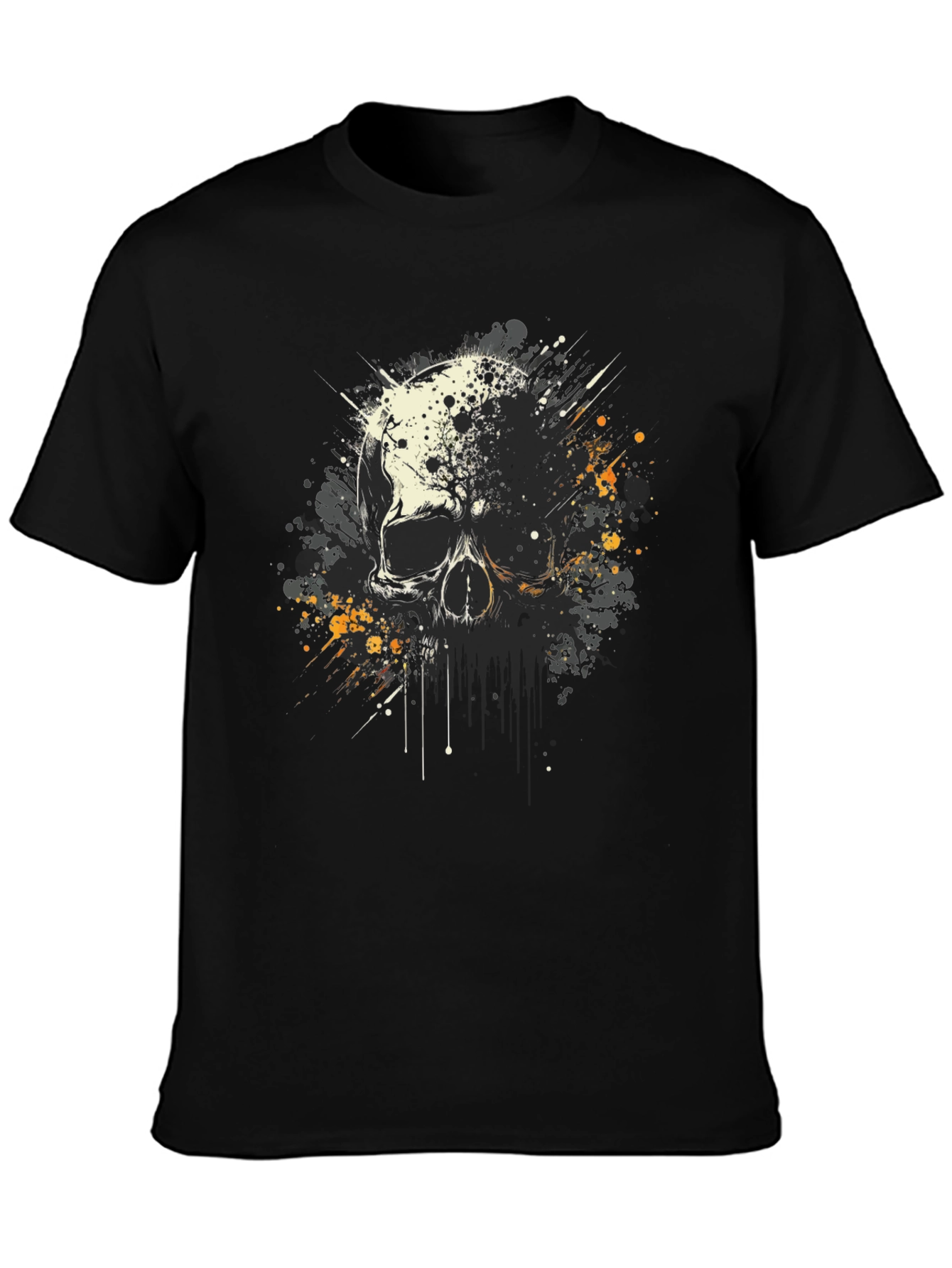 Skull Splatter Graphic Print Black T-Shirt