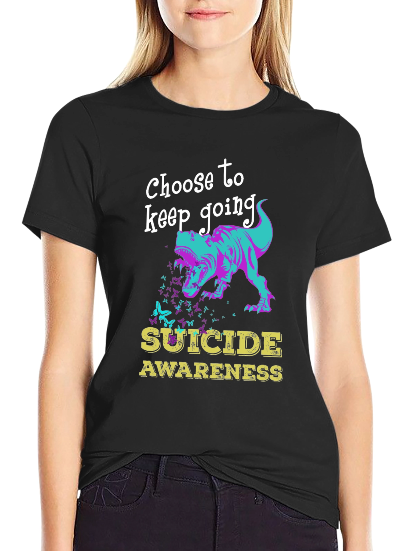 Suicide Awareness Dinosaur Graphic T-Shirt