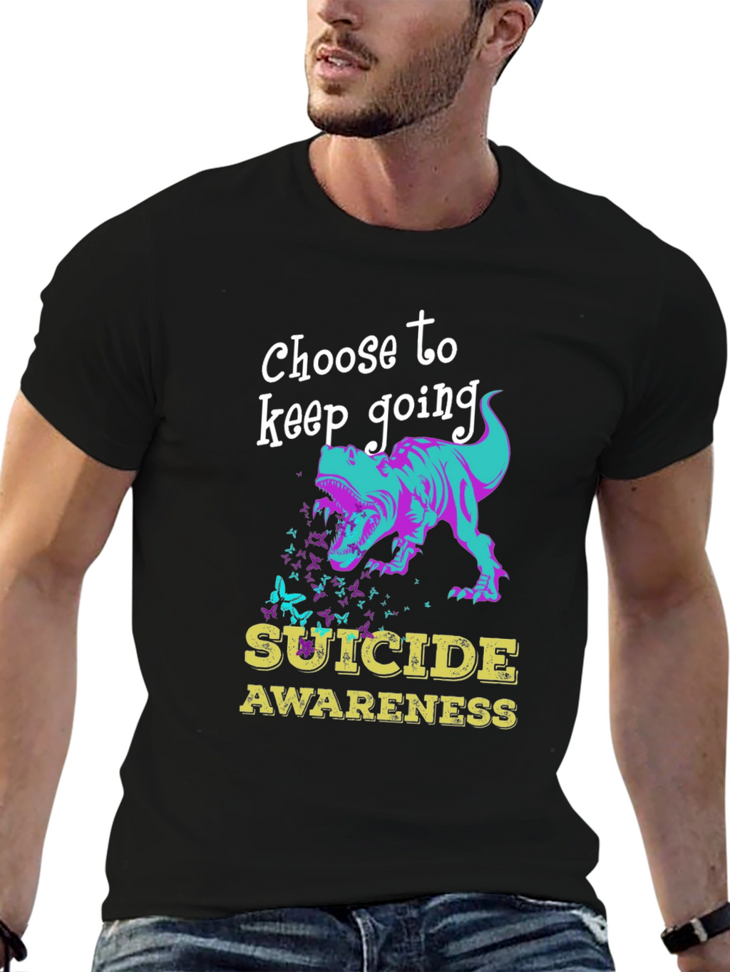 Suicide Awareness Dinosaur Graphic T-Shirt