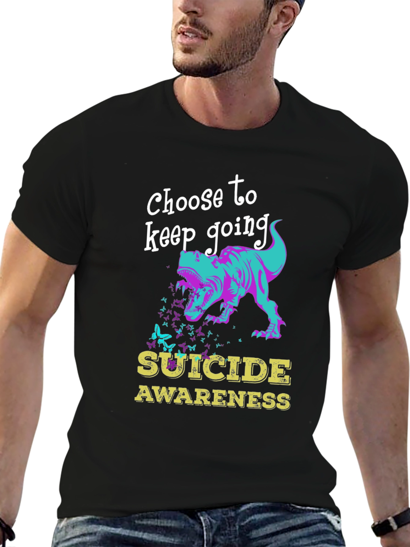 Suicide Awareness Dinosaur Graphic T-Shirt