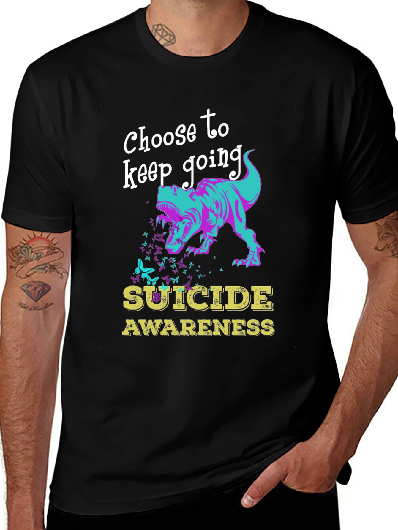 Suicide Awareness Dinosaur Graphic T-Shirt