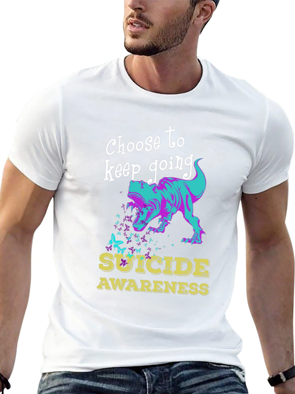 Suicide Awareness Dinosaur Graphic T-Shirt