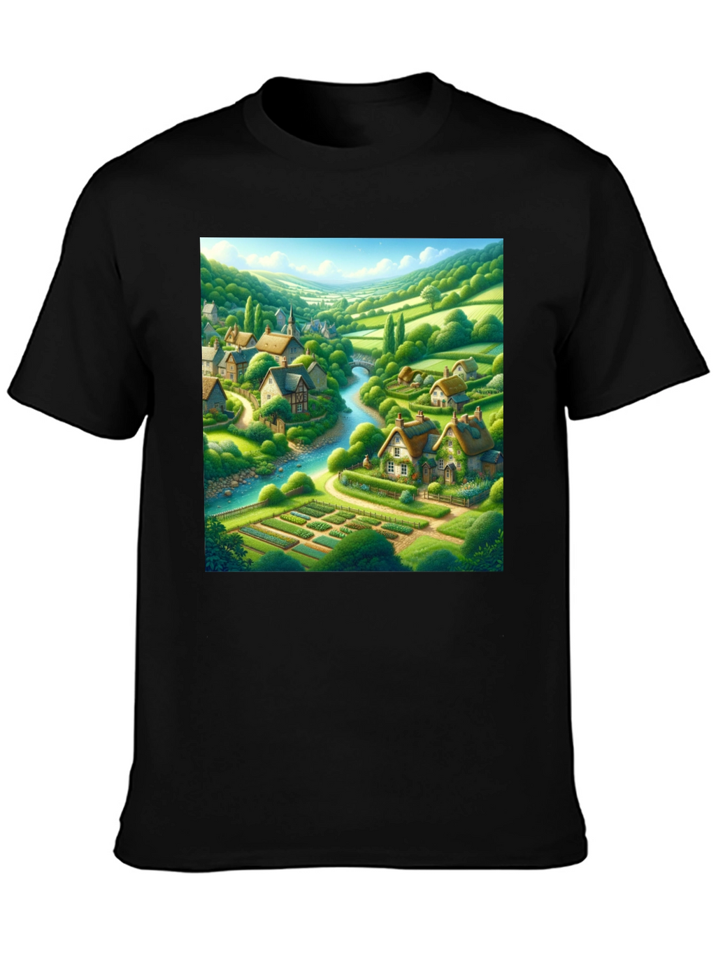 Quaint Village T-Shirt - Scenic Landscape Tee