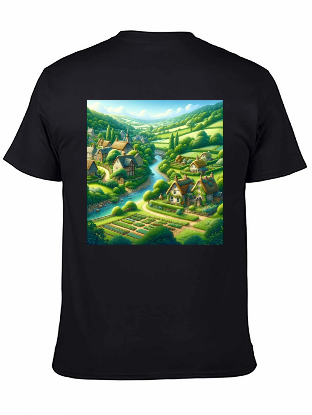 Quaint Village T-Shirt - Scenic Landscape Tee