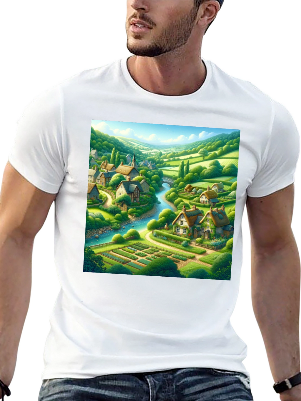 Quaint Village T-Shirt - Scenic Landscape Tee