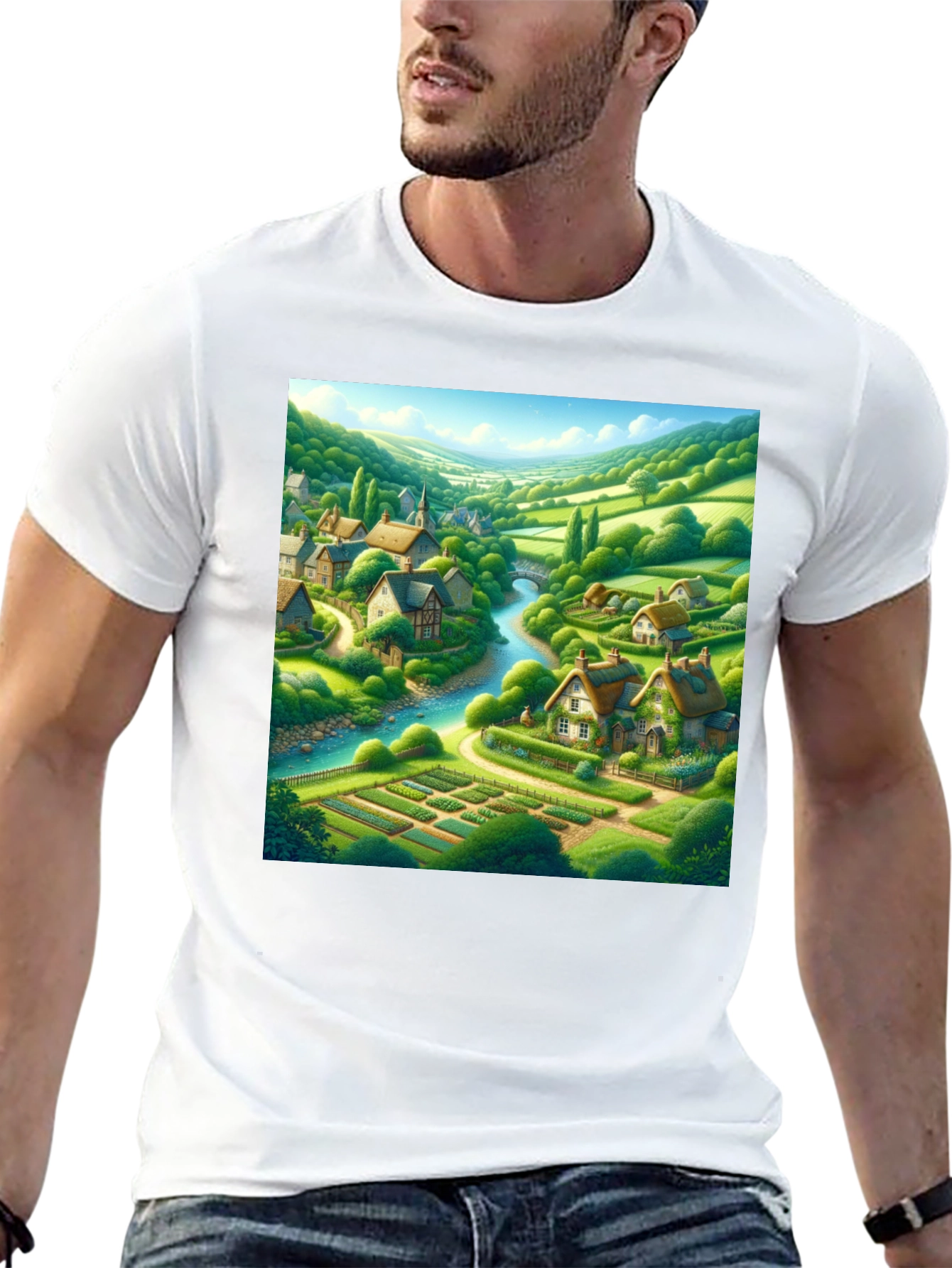 Quaint Village T-Shirt - Scenic Landscape Tee