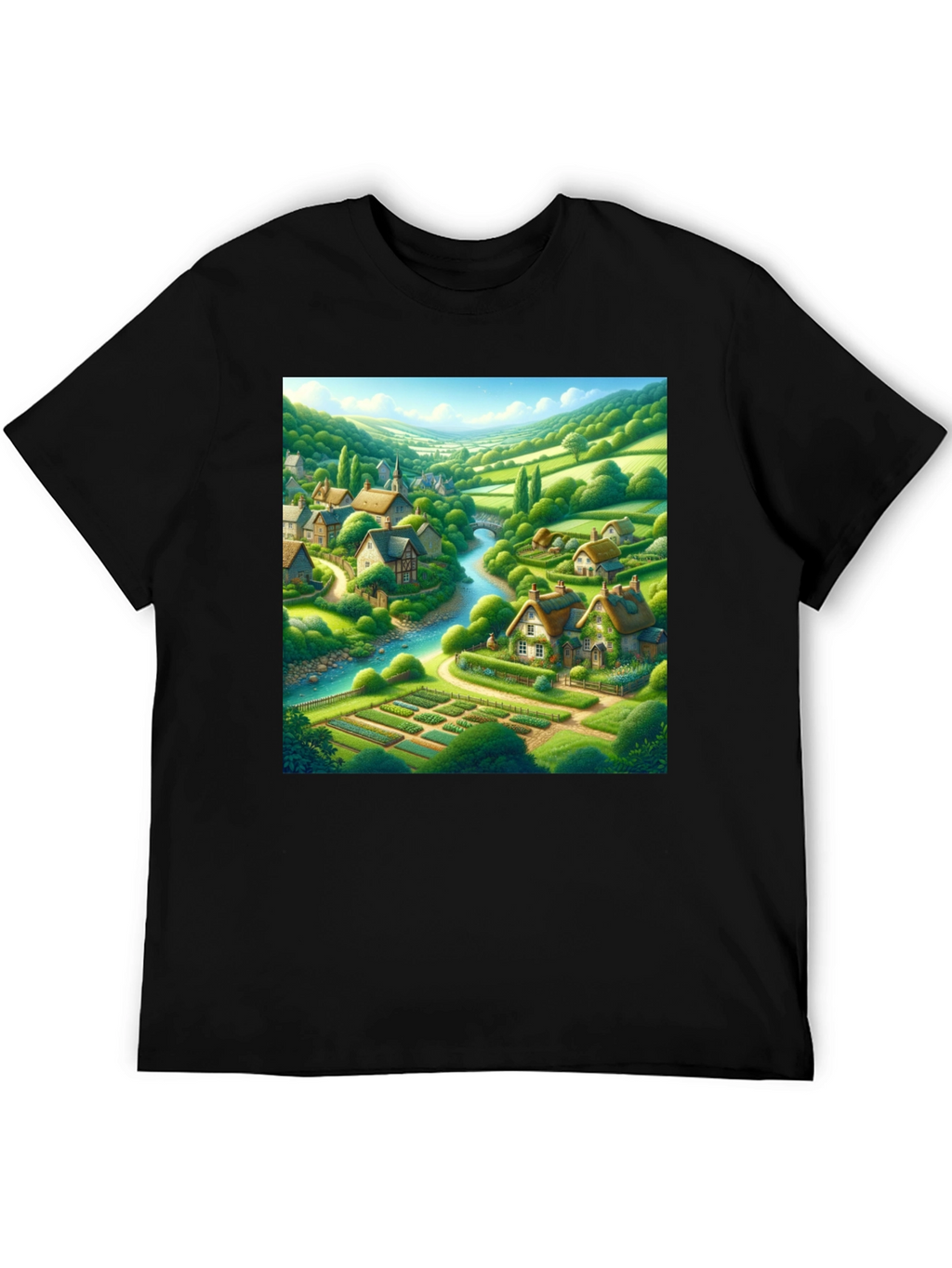 Quaint Village T-Shirt - Scenic Landscape Tee
