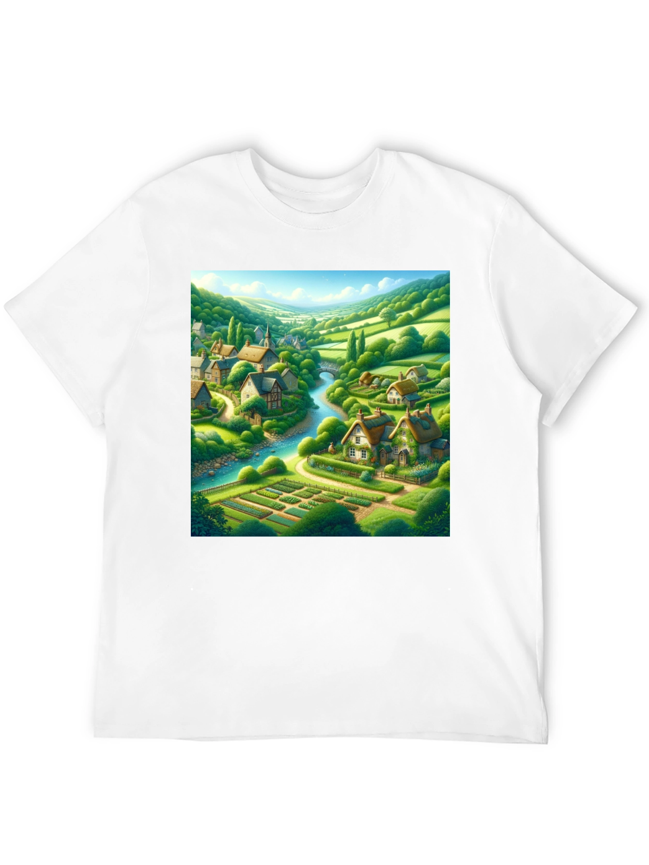Quaint Village T-Shirt - Scenic Landscape Tee