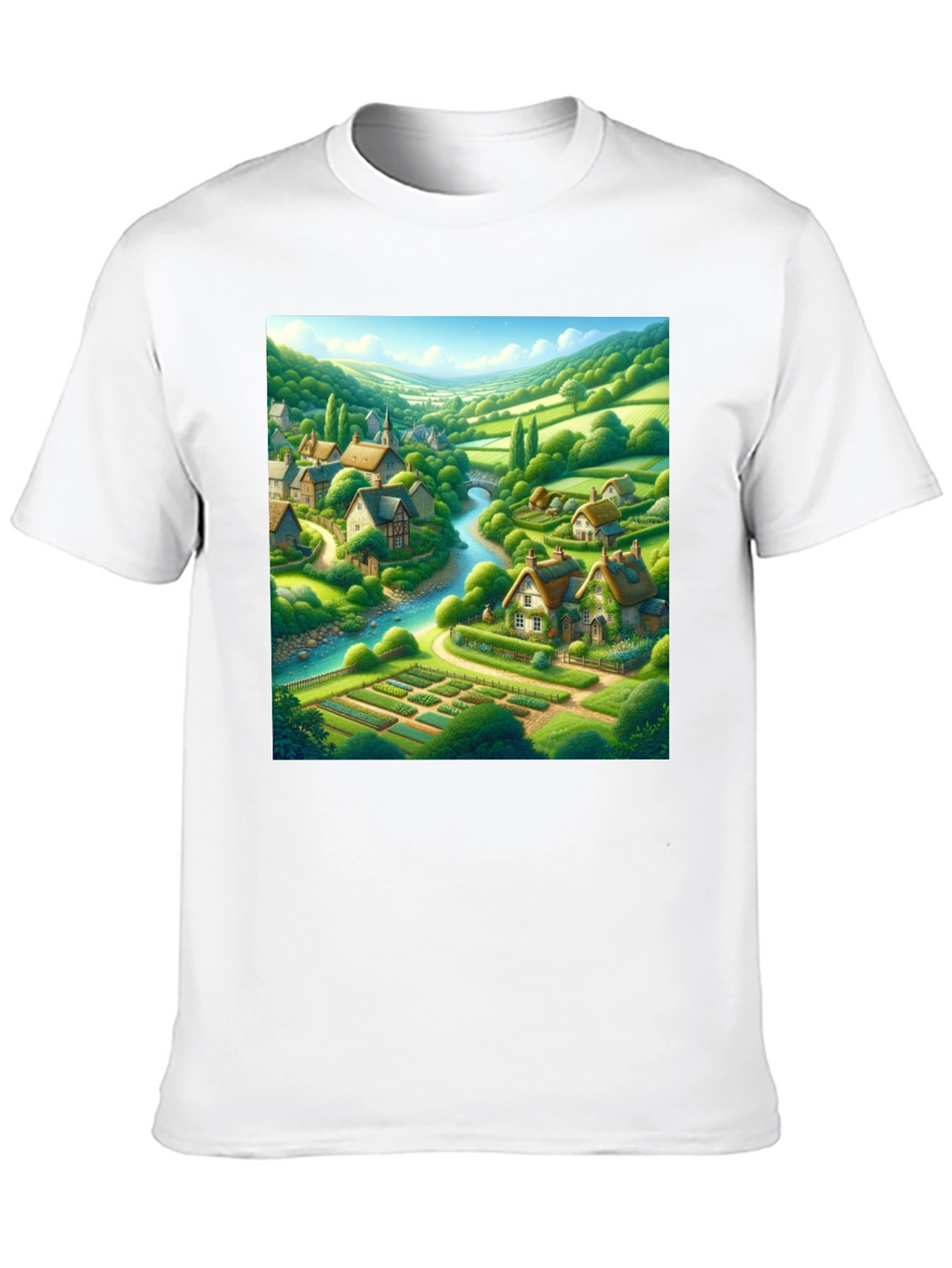 Quaint Village T-Shirt - Scenic Landscape Tee