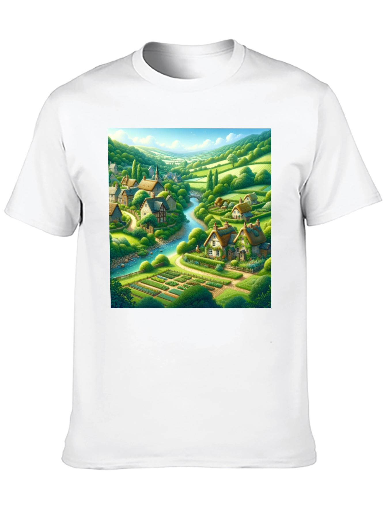Quaint Village T-Shirt - Scenic Landscape Tee