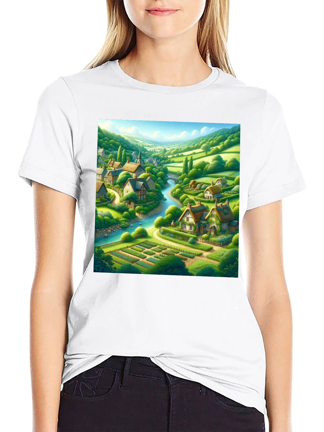Quaint Village T-Shirt - Scenic Landscape Tee