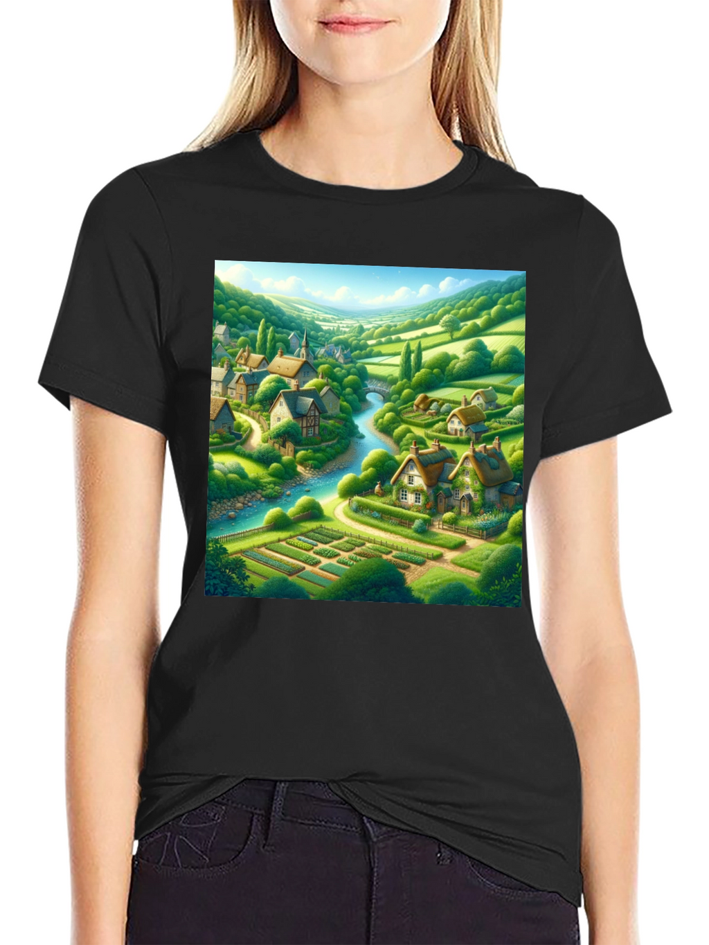 Quaint Village T-Shirt - Scenic Landscape Tee
