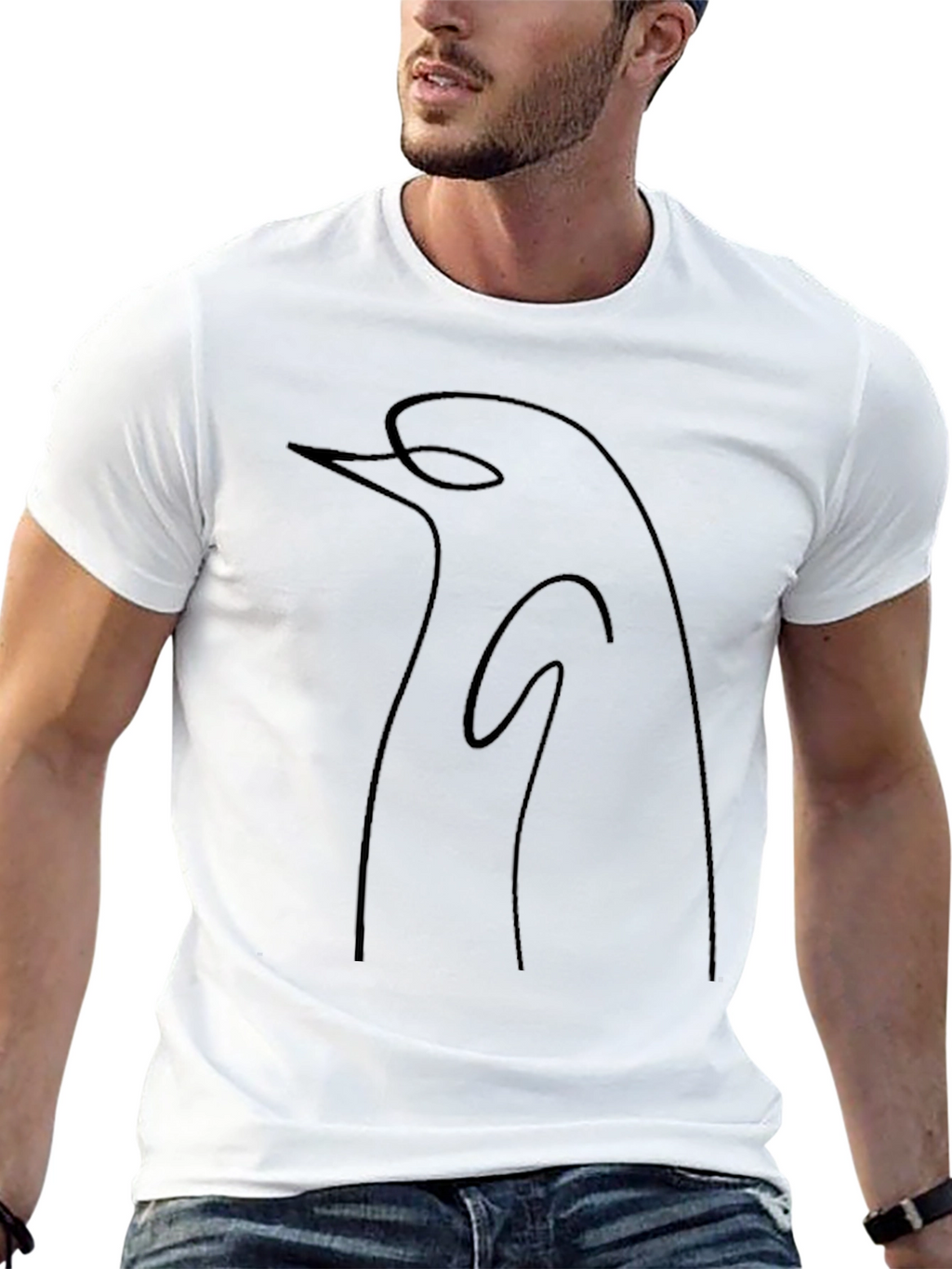 Minimalist Penguin Outline Tee - Black