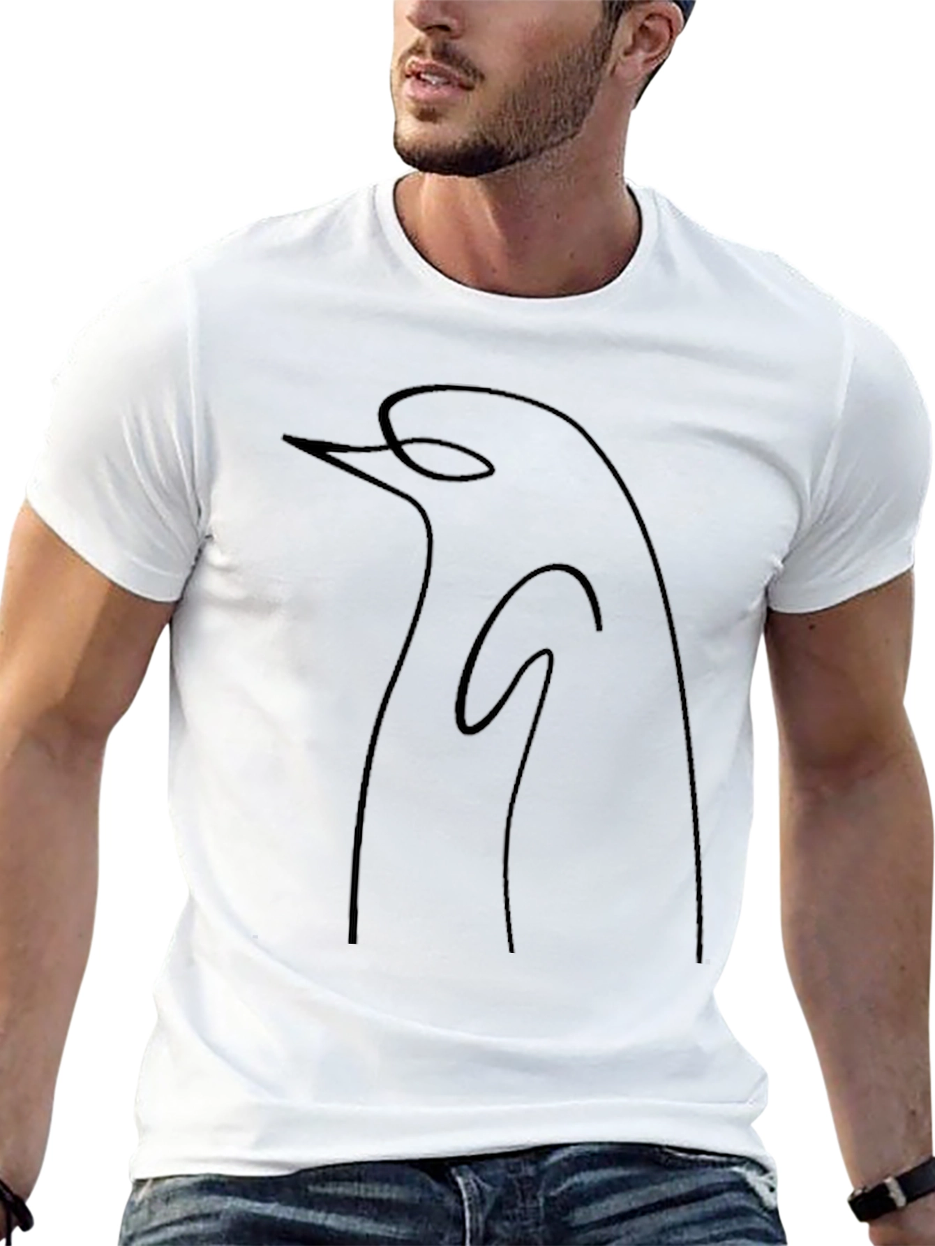 Minimalist Penguin Outline Tee - Black
