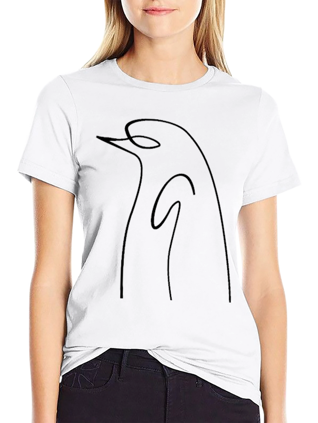 Minimalist Penguin Outline Tee - Black