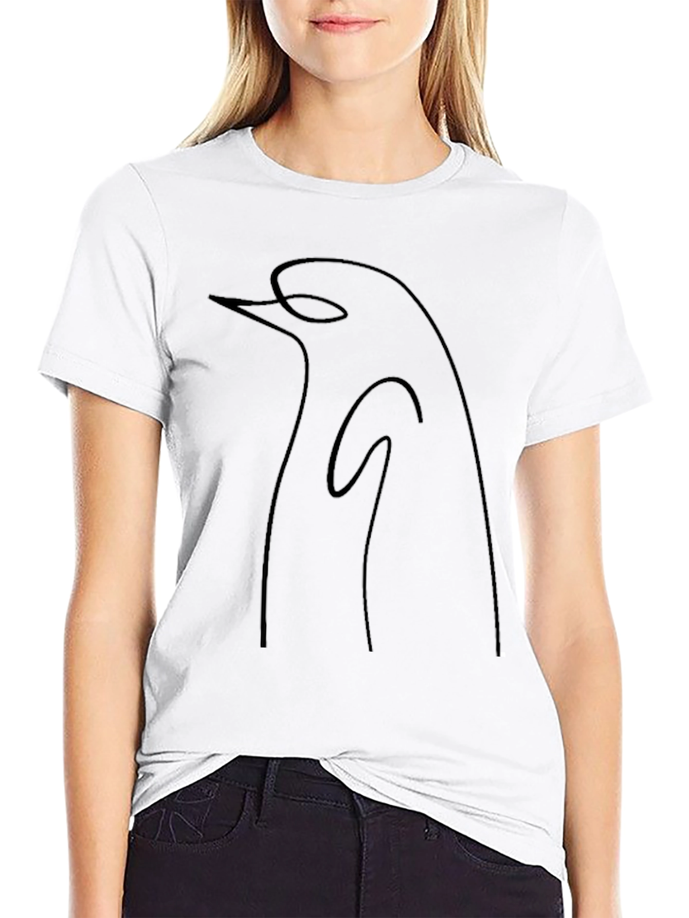 Minimalist Penguin Outline Tee - Black