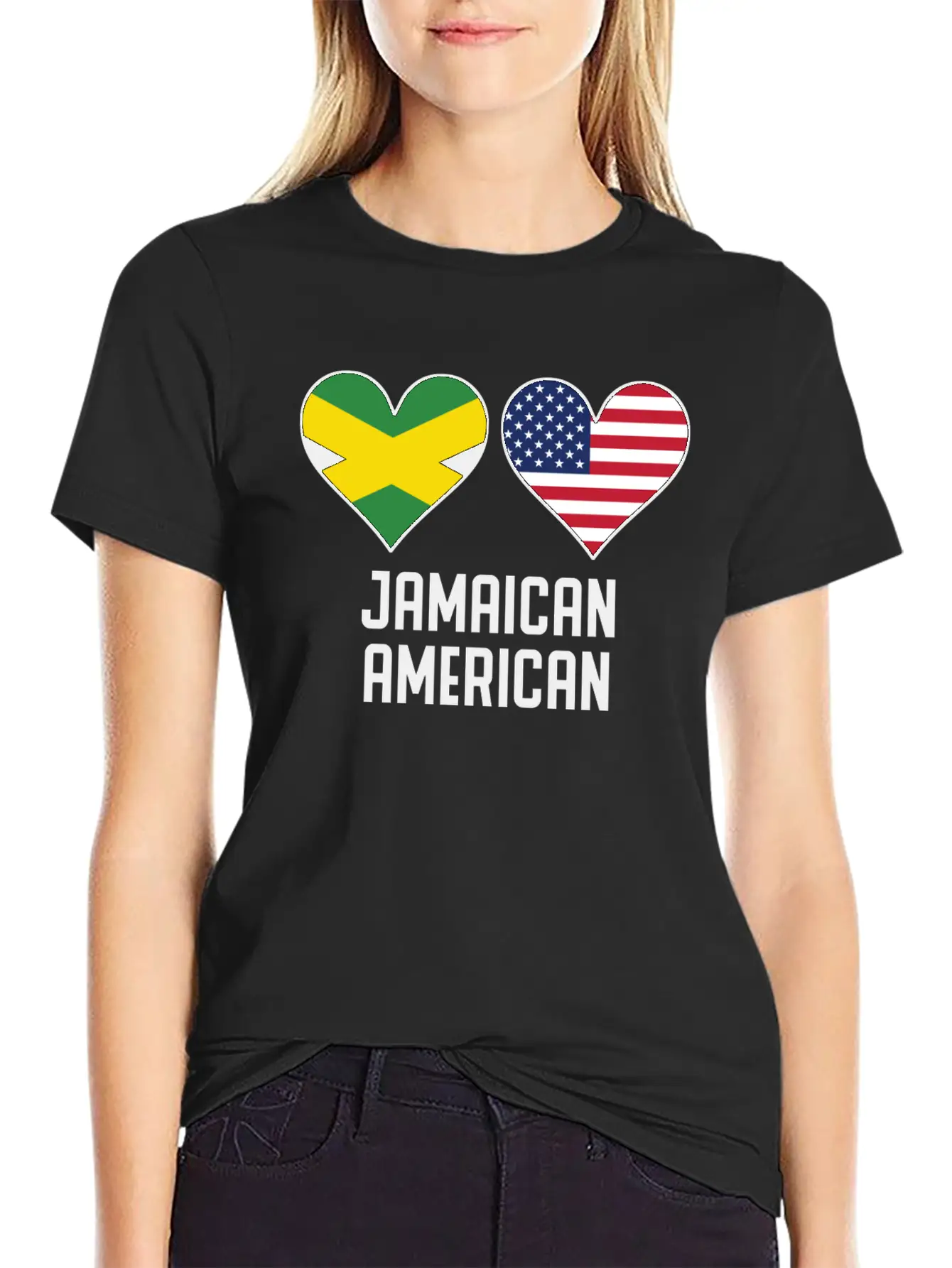 Jamaican American Heart Flags Unisex Casual T-Shirt – Clean Design For Daily Comfort