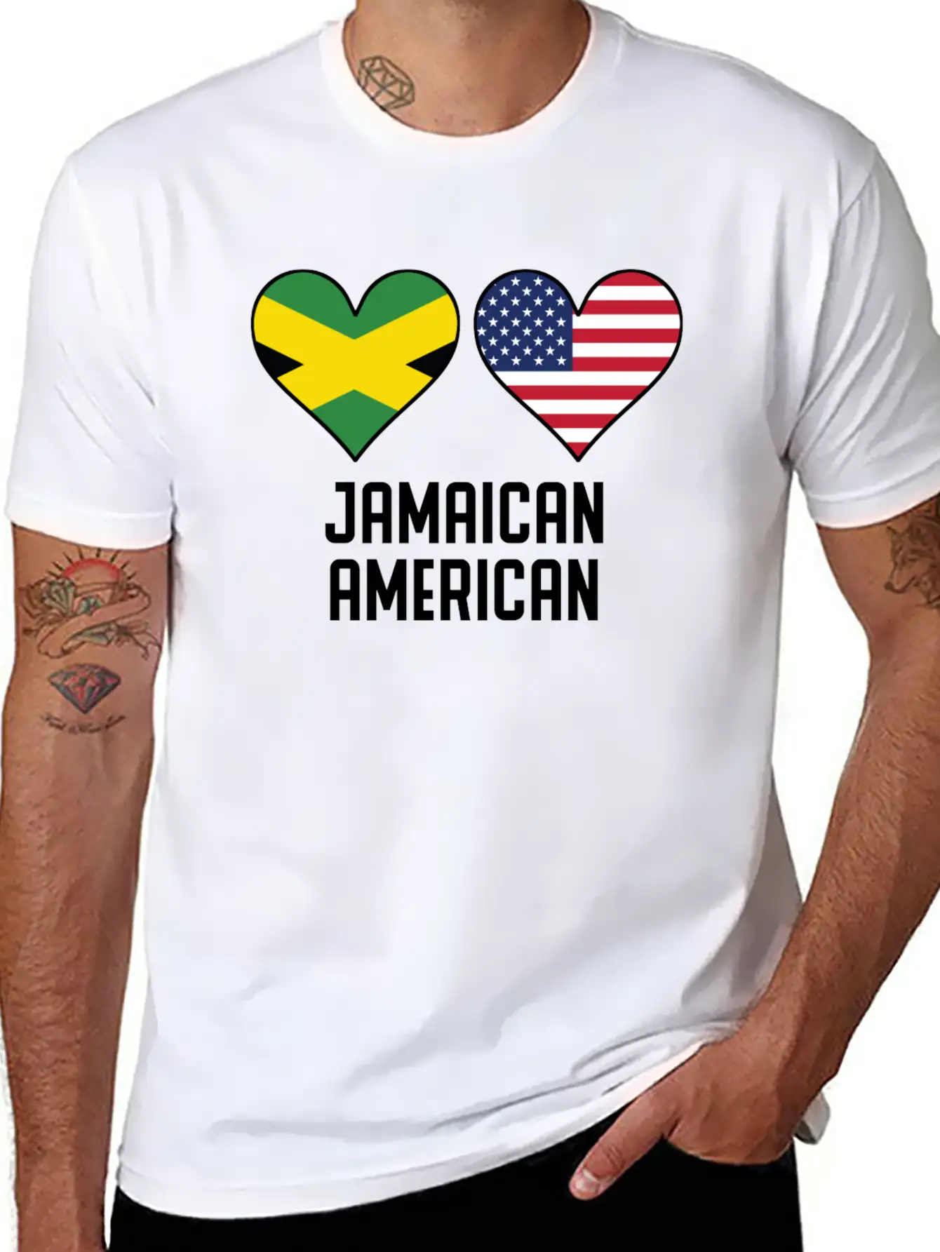 Jamaican American Heart Flags Unisex Casual T-Shirt – Clean Design For Daily Comfort