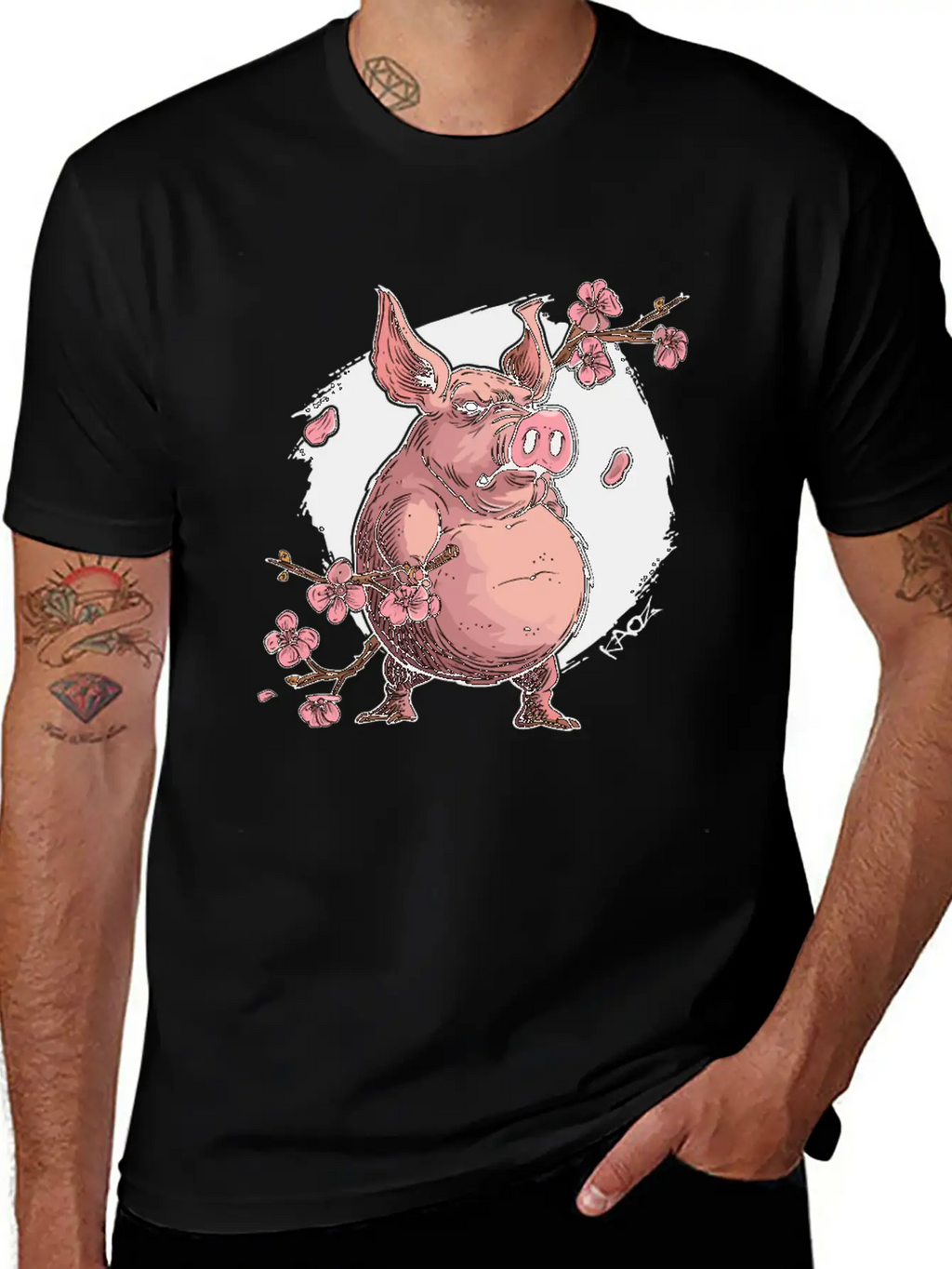 Japan Sakura Blossom Pig Unisex Short Sleeve Soft Cotton T-Shirt – Casual Everyday Wear