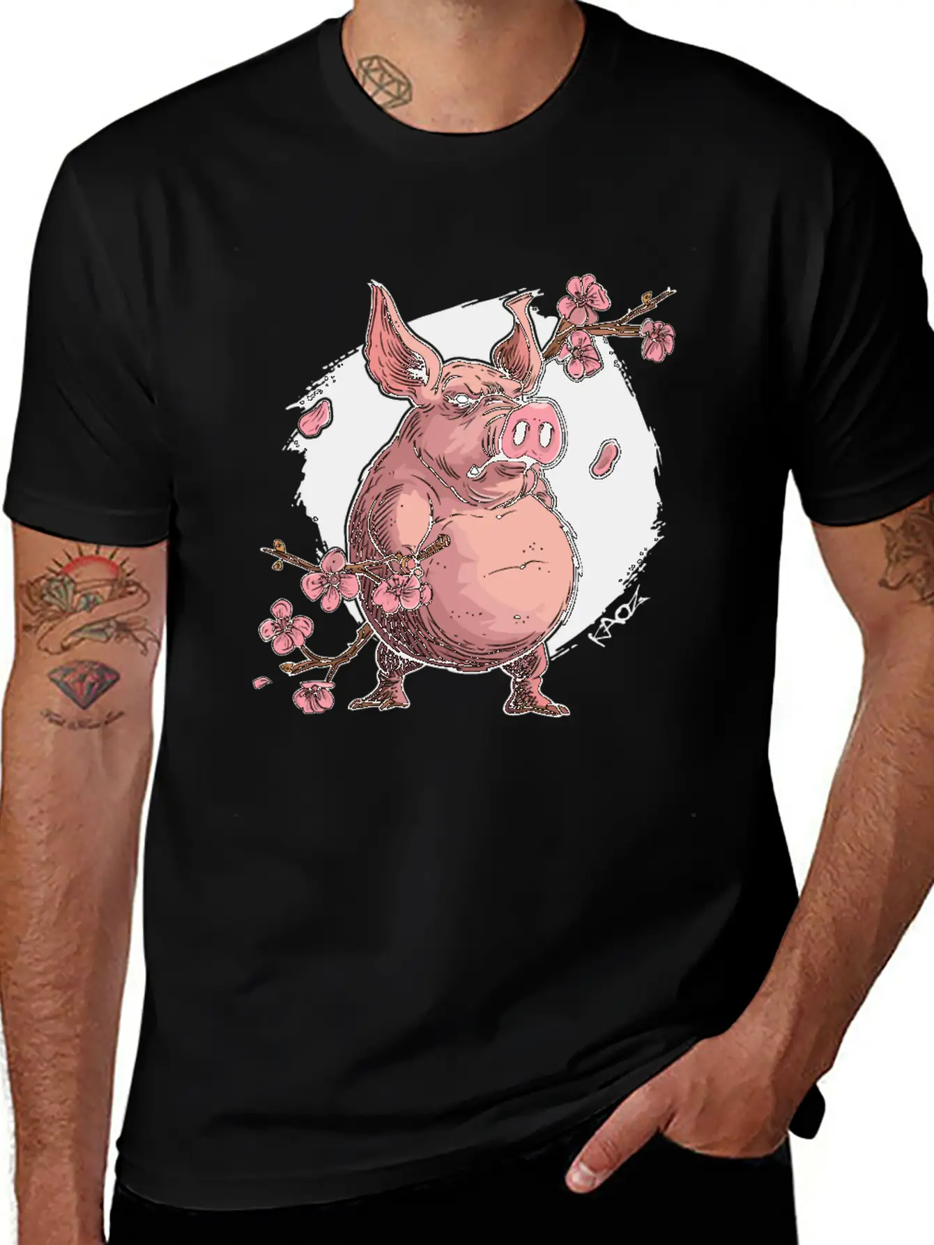 Japan Sakura Blossom Pig Unisex Short Sleeve Soft Cotton T-Shirt – Casual Everyday Wear