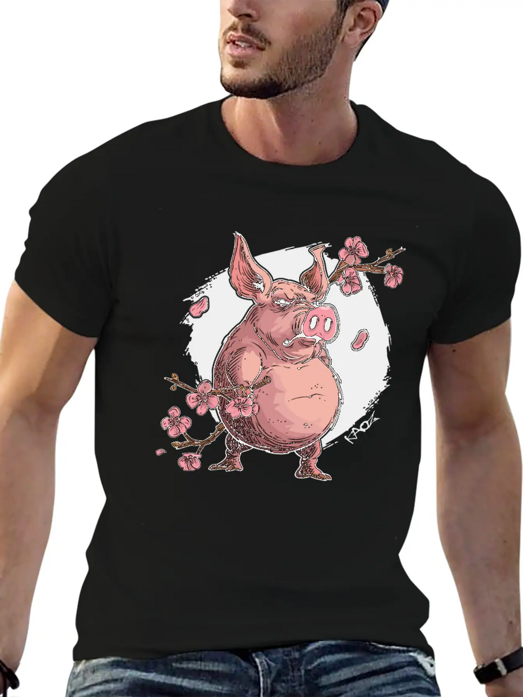 Japan Sakura Blossom Pig Unisex Short Sleeve Soft Cotton T-Shirt – Casual Everyday Wear