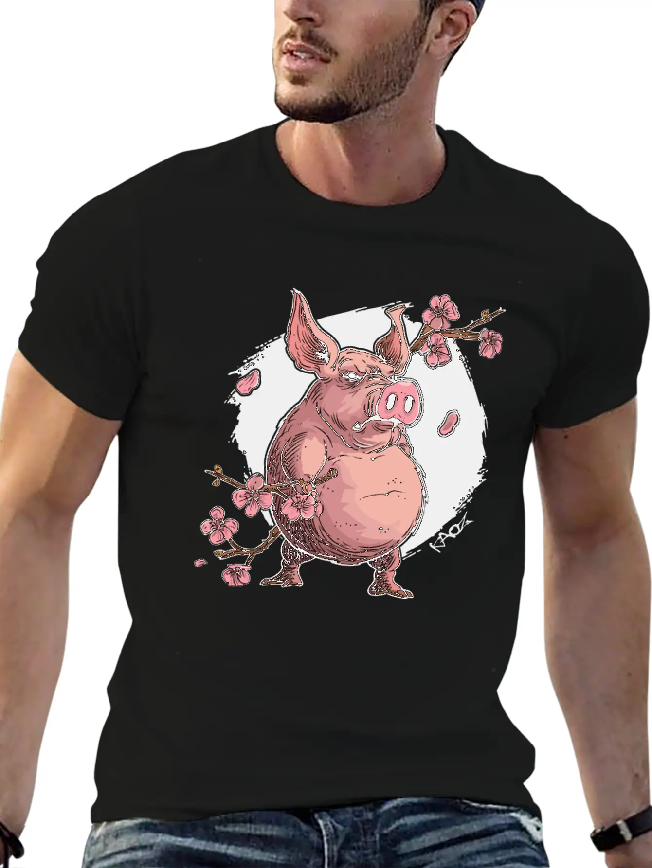 Japan Sakura Blossom Pig Unisex Short Sleeve Soft Cotton T-Shirt – Casual Everyday Wear