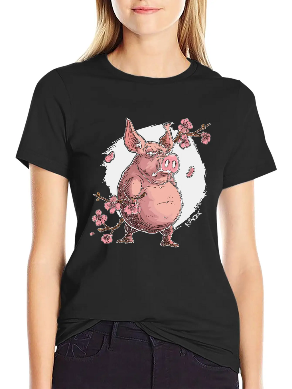 Japan Sakura Blossom Pig Unisex Short Sleeve Soft Cotton T-Shirt – Casual Everyday Wear