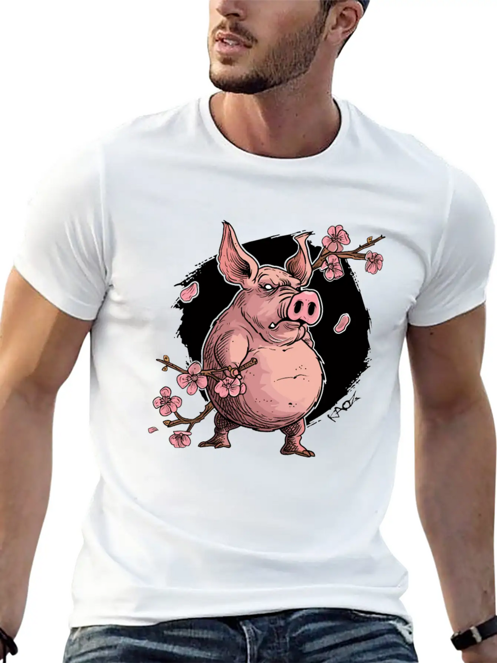 Japan Sakura Blossom Pig Unisex Short Sleeve Soft Cotton T-Shirt – Casual Everyday Wear