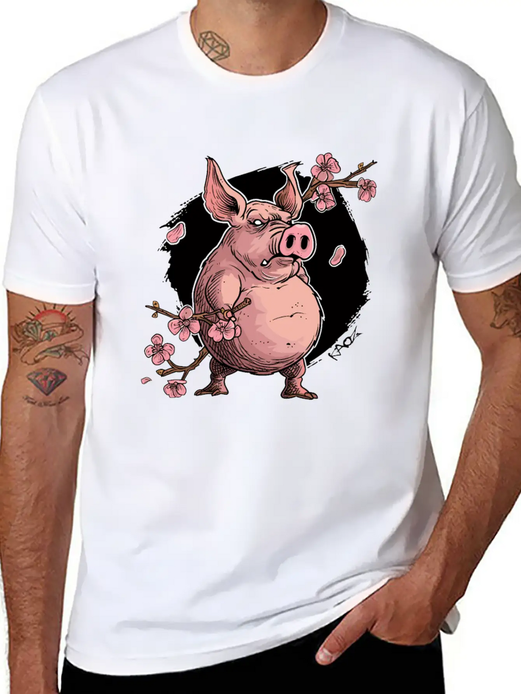 Japan Sakura Blossom Pig Unisex Short Sleeve Soft Cotton T-Shirt – Casual Everyday Wear