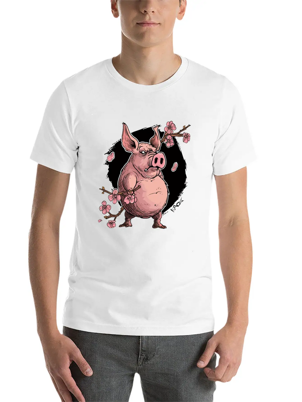 Japan Sakura Blossom Pig Unisex Short Sleeve Soft Cotton T-Shirt – Casual Everyday Wear