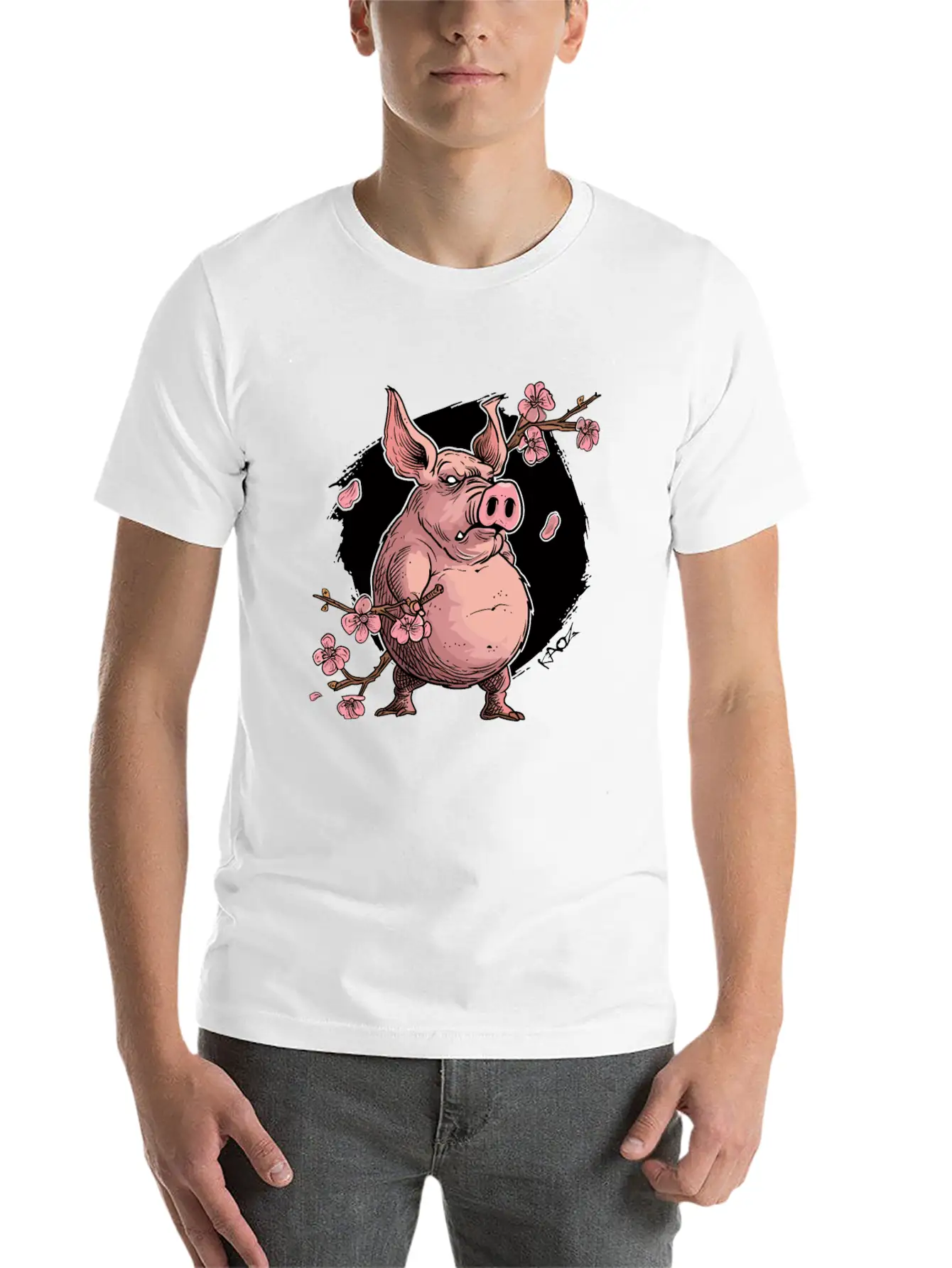 Japan Sakura Blossom Pig Unisex Short Sleeve Soft Cotton T-Shirt – Casual Everyday Wear