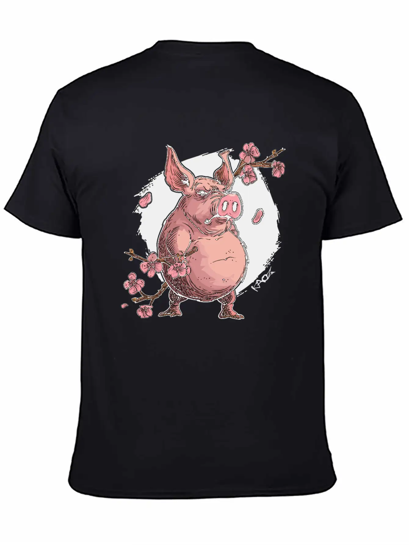 Japan Sakura Blossom Pig Unisex Short Sleeve Soft Cotton T-Shirt – Casual Everyday Wear