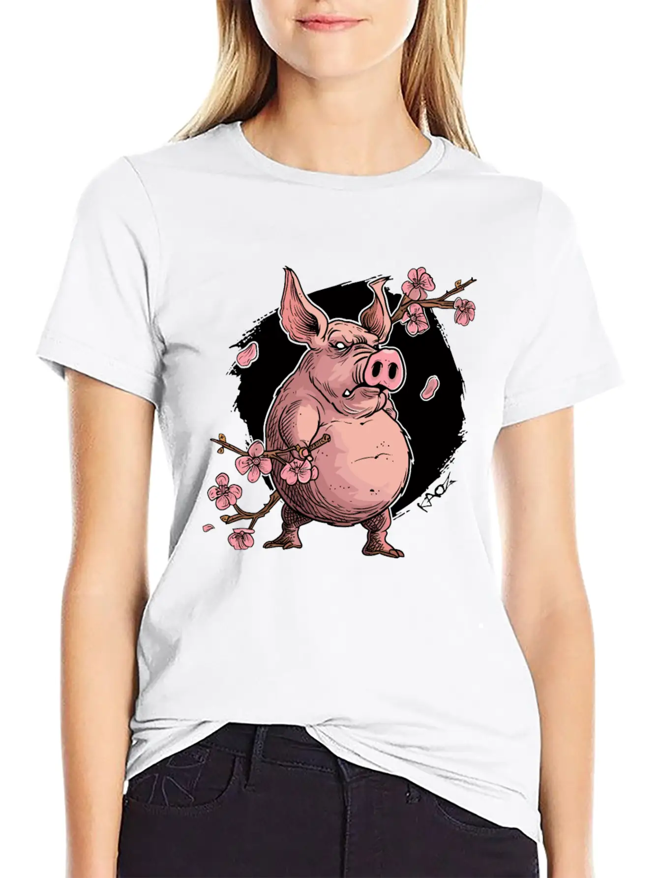 Japan Sakura Blossom Pig Unisex Short Sleeve Soft Cotton T-Shirt – Casual Everyday Wear