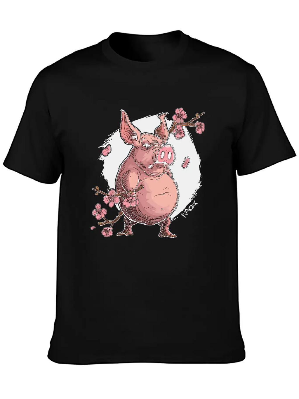 Japan Sakura Blossom Pig Unisex Short Sleeve Soft Cotton T-Shirt – Casual Everyday Wear