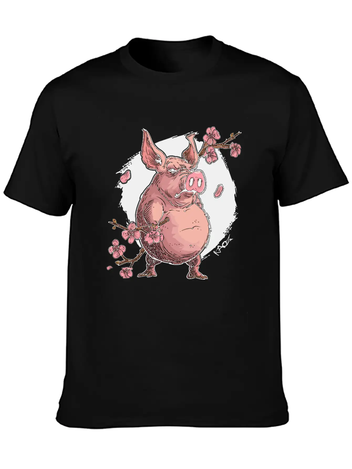Japan Sakura Blossom Pig Unisex Short Sleeve Soft Cotton T-Shirt – Casual Everyday Wear
