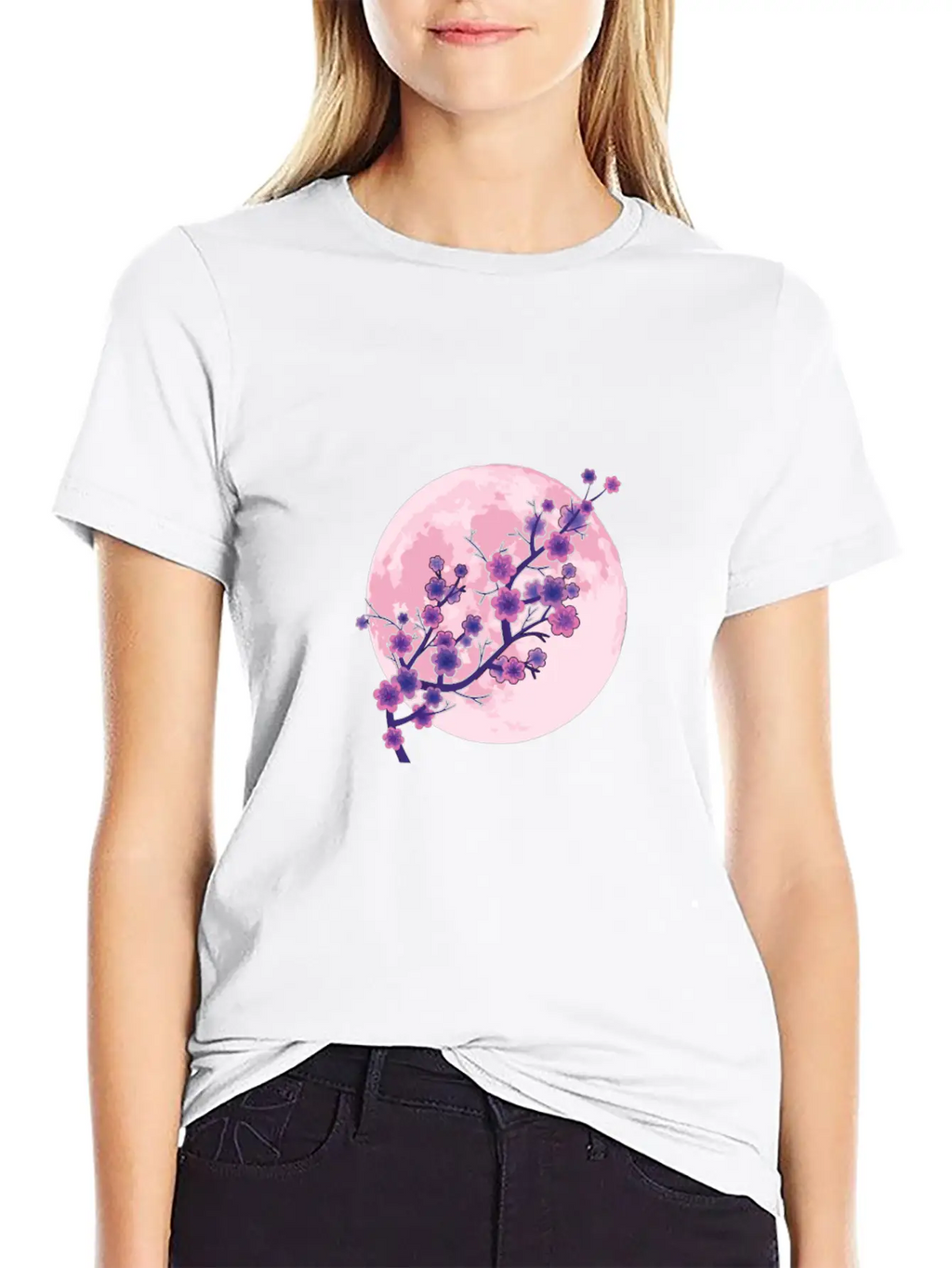 Japanese Aesthetic Pink Moon Cherry Blossom Sakura Unisex Casual T-Shirt – Clean Design For Daily Comfort