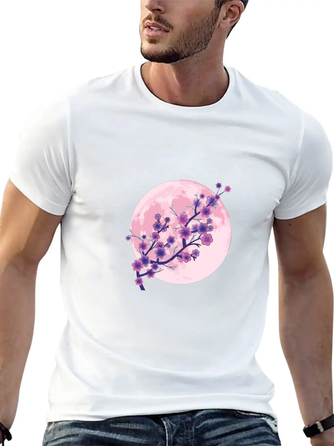Japanese Aesthetic Pink Moon Cherry Blossom Sakura Unisex Casual T-Shirt – Clean Design For Daily Comfort