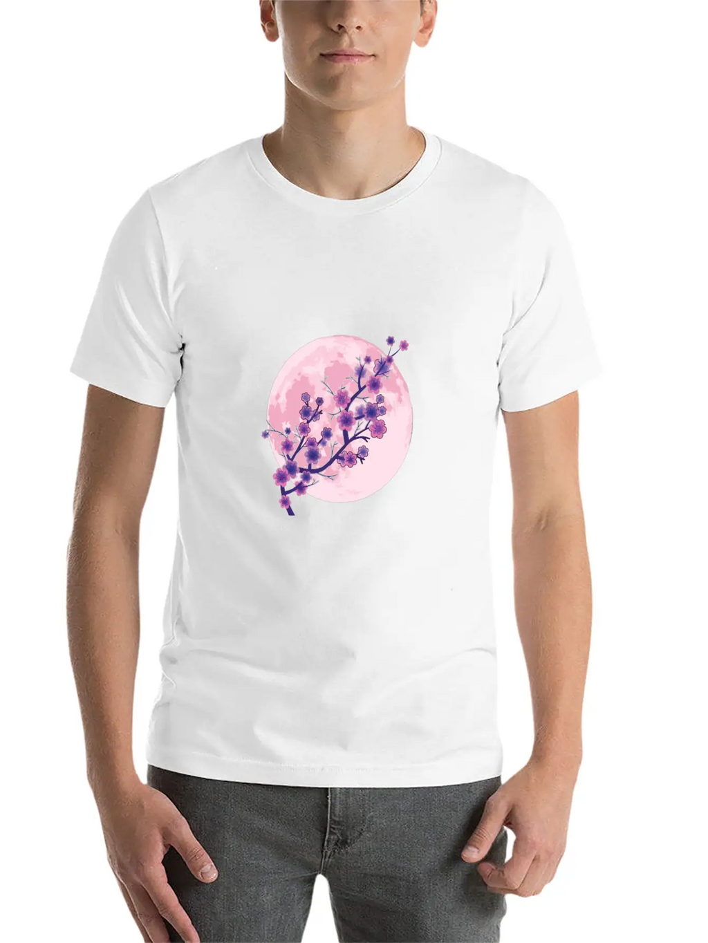 Japanese Aesthetic Pink Moon Cherry Blossom Sakura Unisex Casual T-Shirt – Clean Design For Daily Comfort