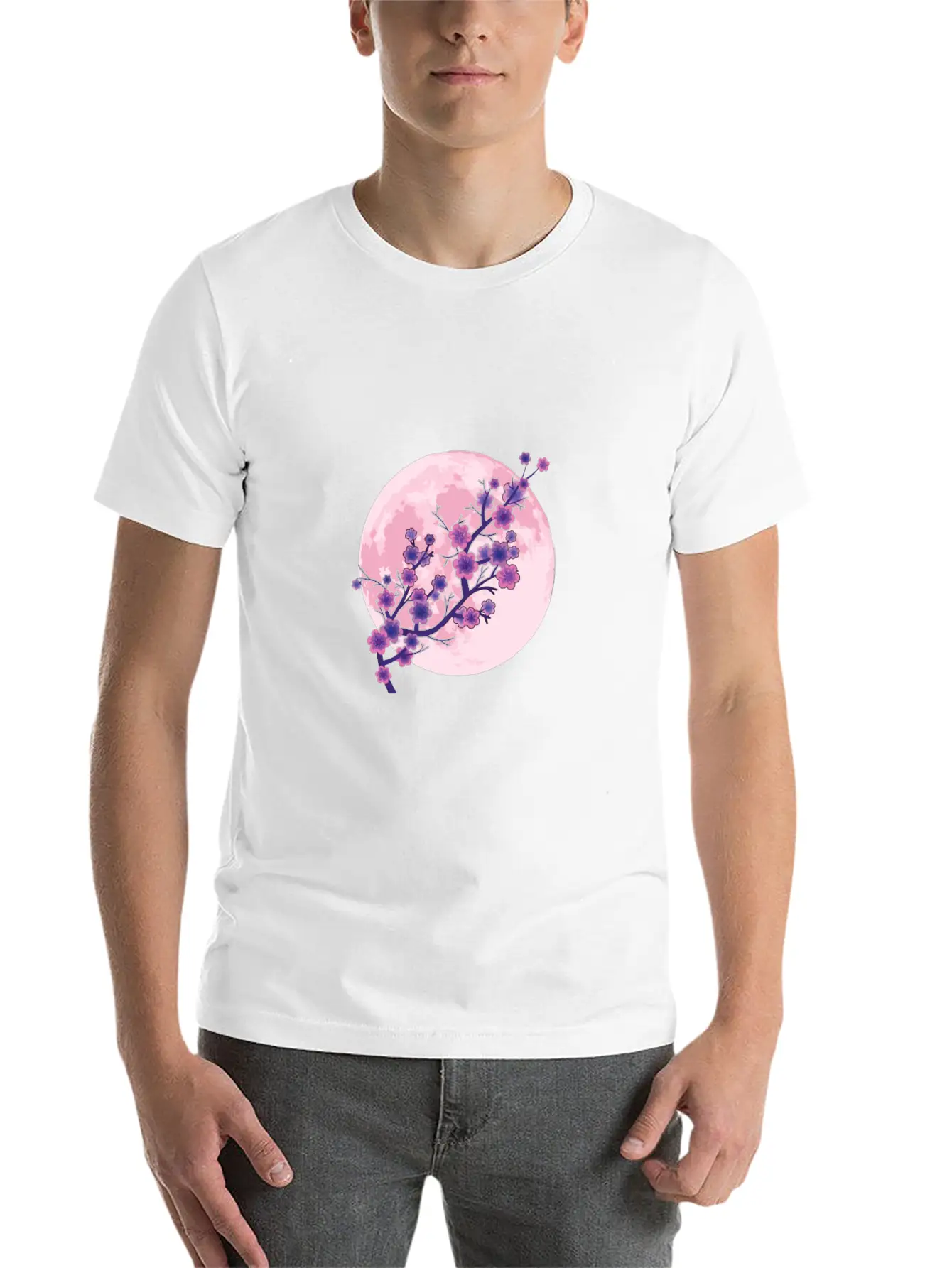 Japanese Aesthetic Pink Moon Cherry Blossom Sakura Unisex Casual T-Shirt – Clean Design For Daily Comfort