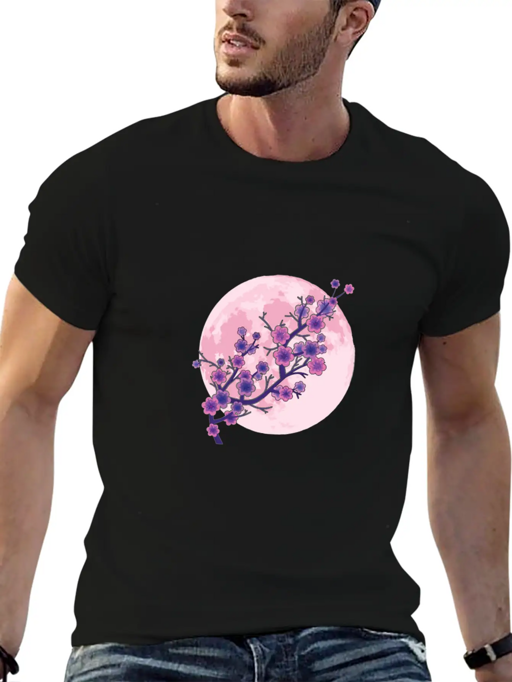 Japanese Aesthetic Pink Moon Cherry Blossom Sakura Unisex Casual T-Shirt – Clean Design For Daily Comfort